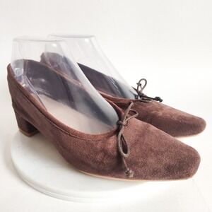 Mojo Ballet Flats Korean Size 230 / 6 Suede Square‎ Toe Block Heel Pumps Bow